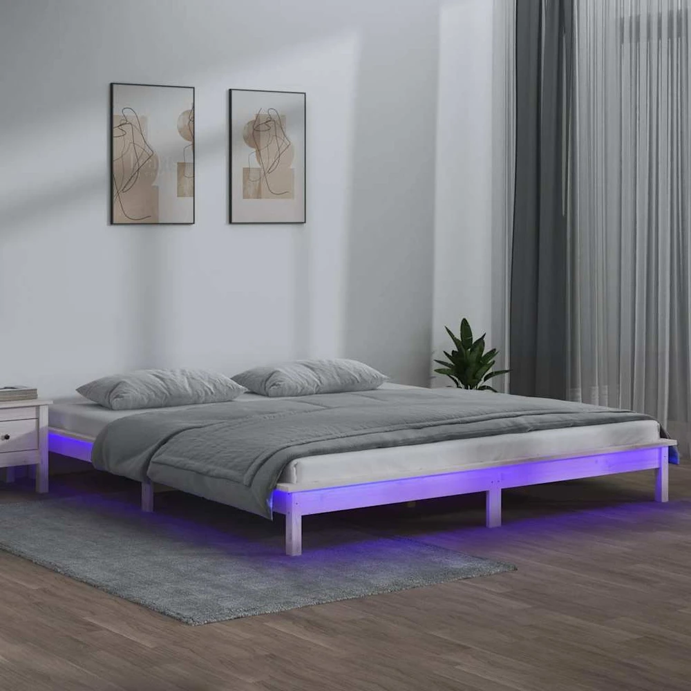 Lovos rėmas su LED, baltas, 120x190cm, mediena, dvivietis