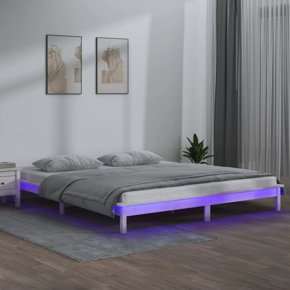 Lova Lovos rėmas su LED, baltas, 135x190cm, mediena, dvivietis