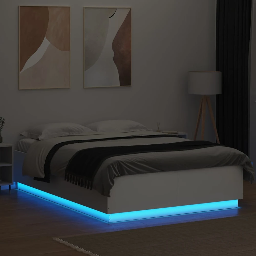 Lovos rėmas su LED, baltas, 150x200cm, apdirbta mediena
