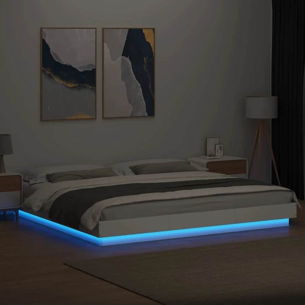 Lovos rėmas su LED, baltas, 180x200cm, apdirbta mediena