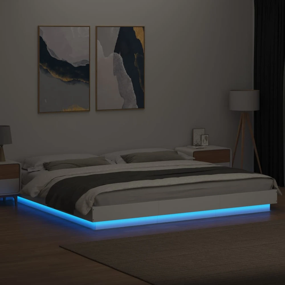 Lovos rėmas su LED, baltas, 200x200cm, apdirbta mediena