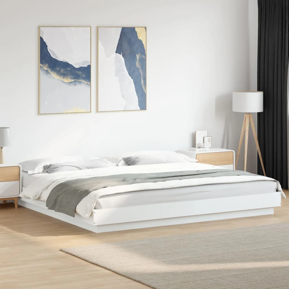 Lovos rėmas su LED, baltas, 200x200cm, apdirbta mediena