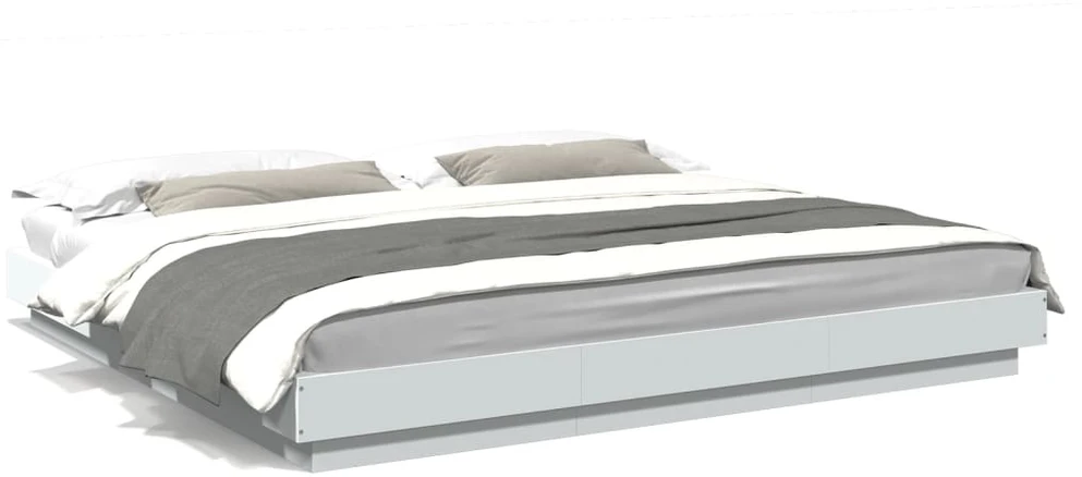 Lovos rėmas su LED, baltas, 200x200cm, apdirbta mediena