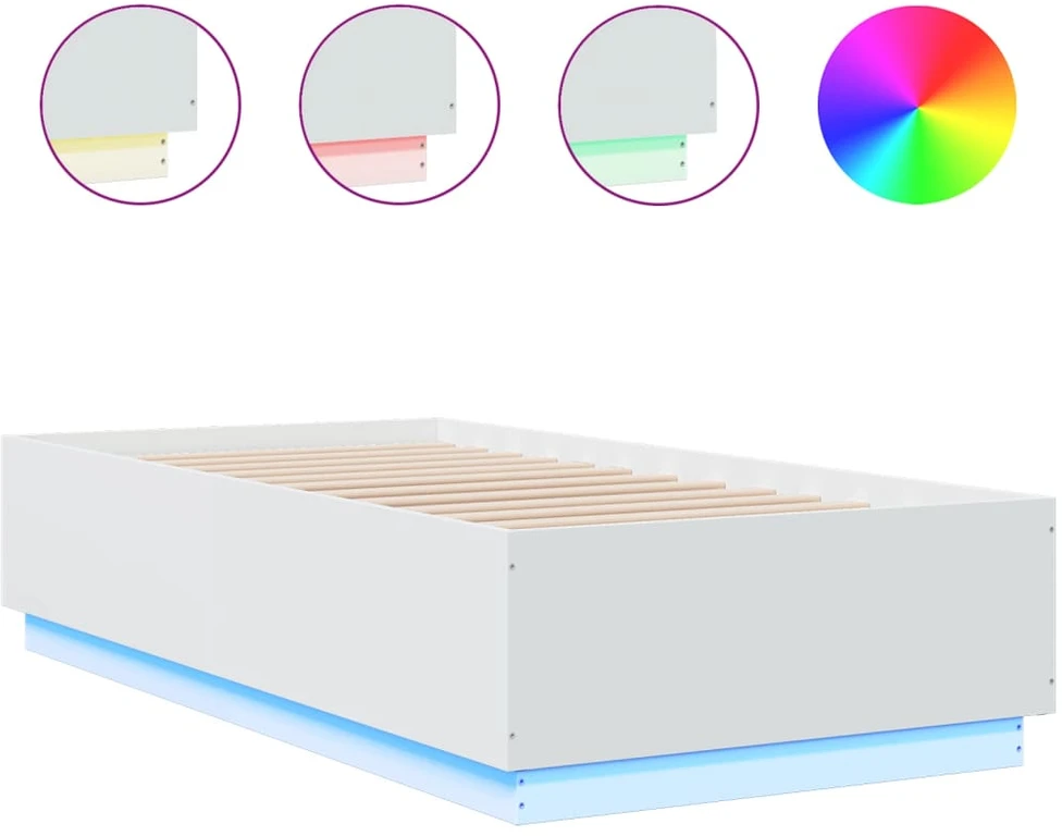Lovos rėmas su LED, baltas, 90x190cm, apdirbta mediena