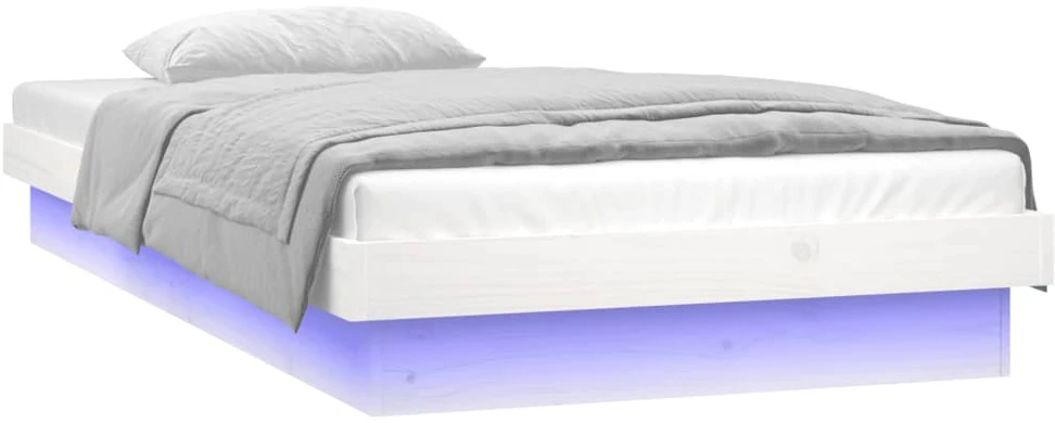 Lovos rėmas su LED, baltas, 90x190cm, mediena, vienvietis