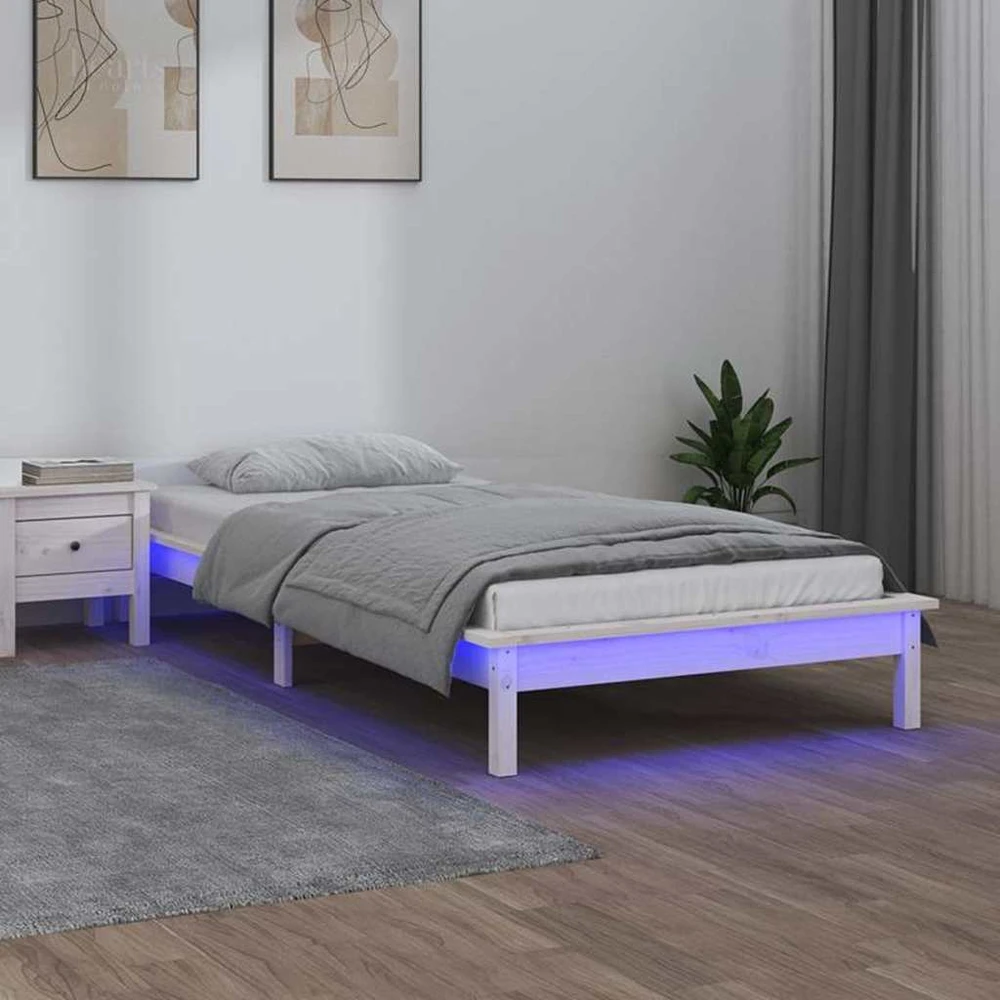 Lovos rėmas su LED, baltas, 90x190cm, mediena, vienvietis