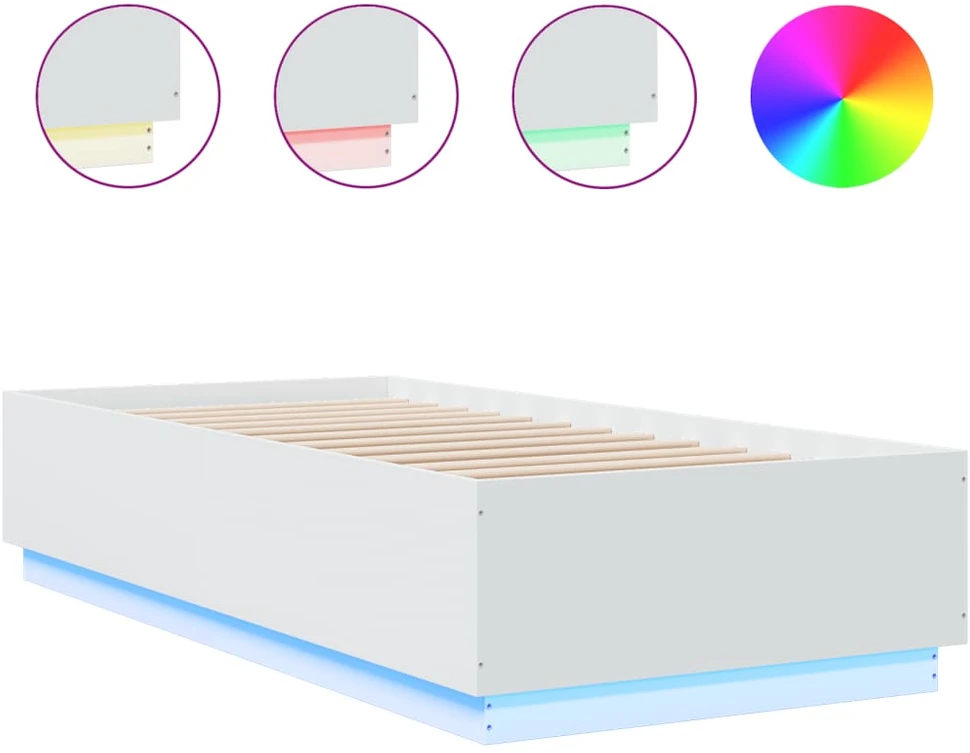 Lovos rėmas su LED, baltas, 90x200cm, apdirbta mediena