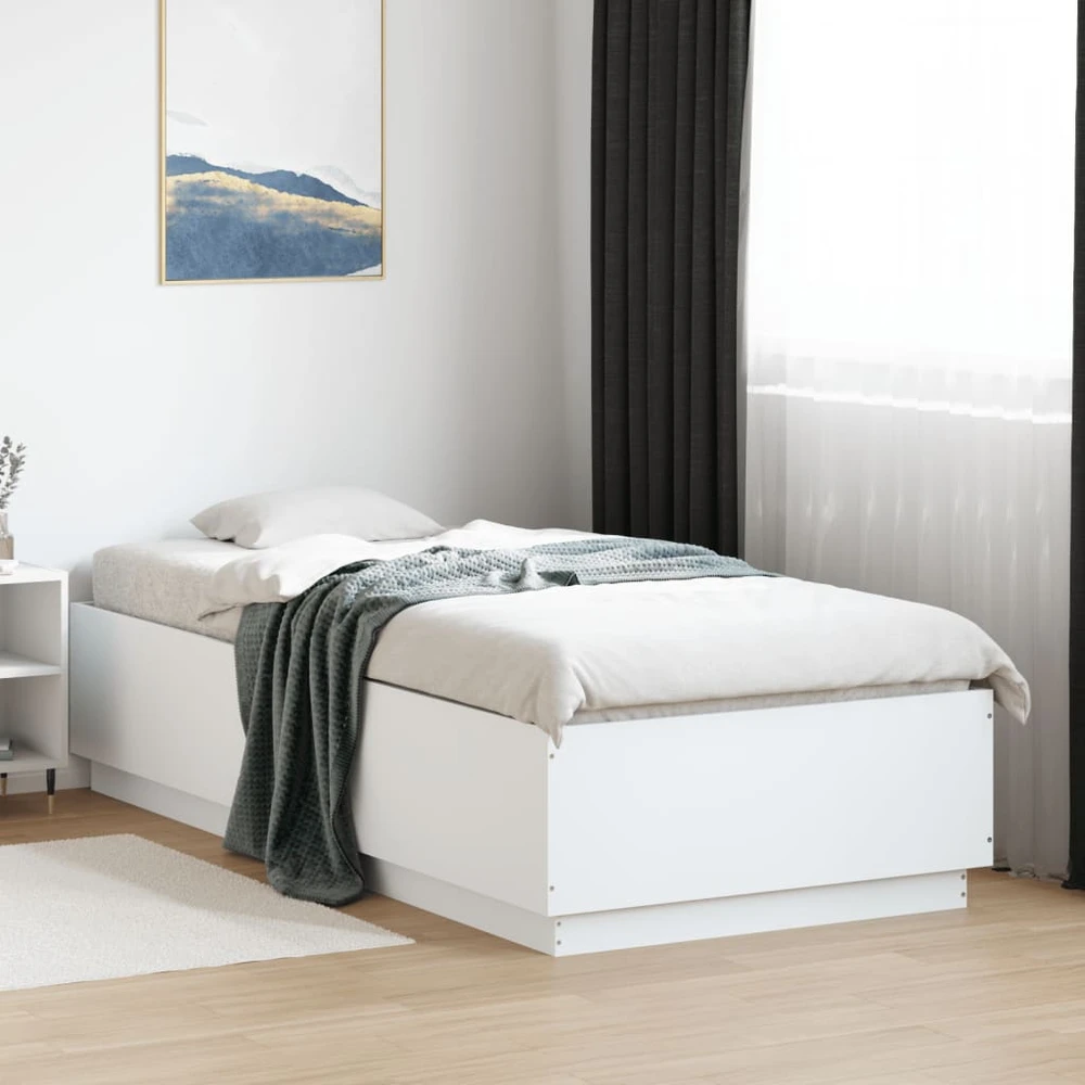 Lovos rėmas su LED, baltas, 90x200cm, apdirbta mediena