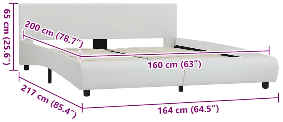 Lovos rėmas su LED, baltos spalvos, 160x200cm, dirbtinė oda
