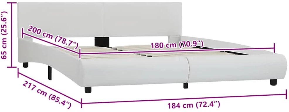 Lovos rėmas su LED, baltos spalvos, 180x200cm, dirbtinė oda