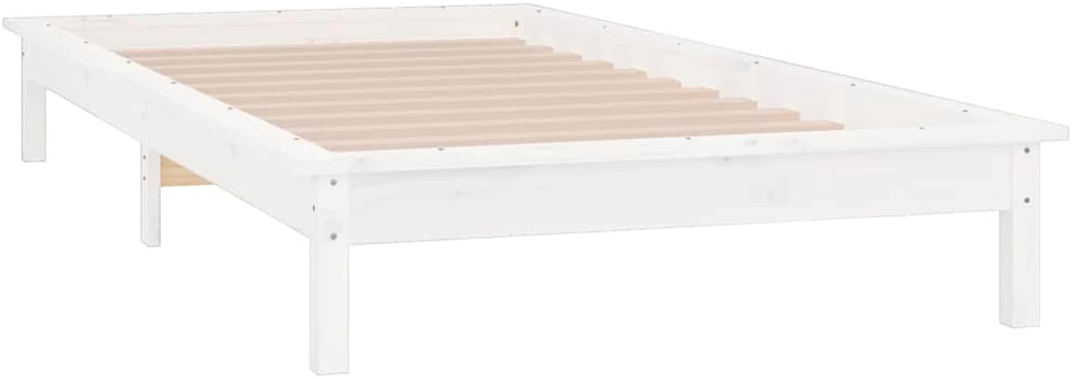 Lovos rėmas su LED, baltos spalvos, 90x200cm, medienos masyvas