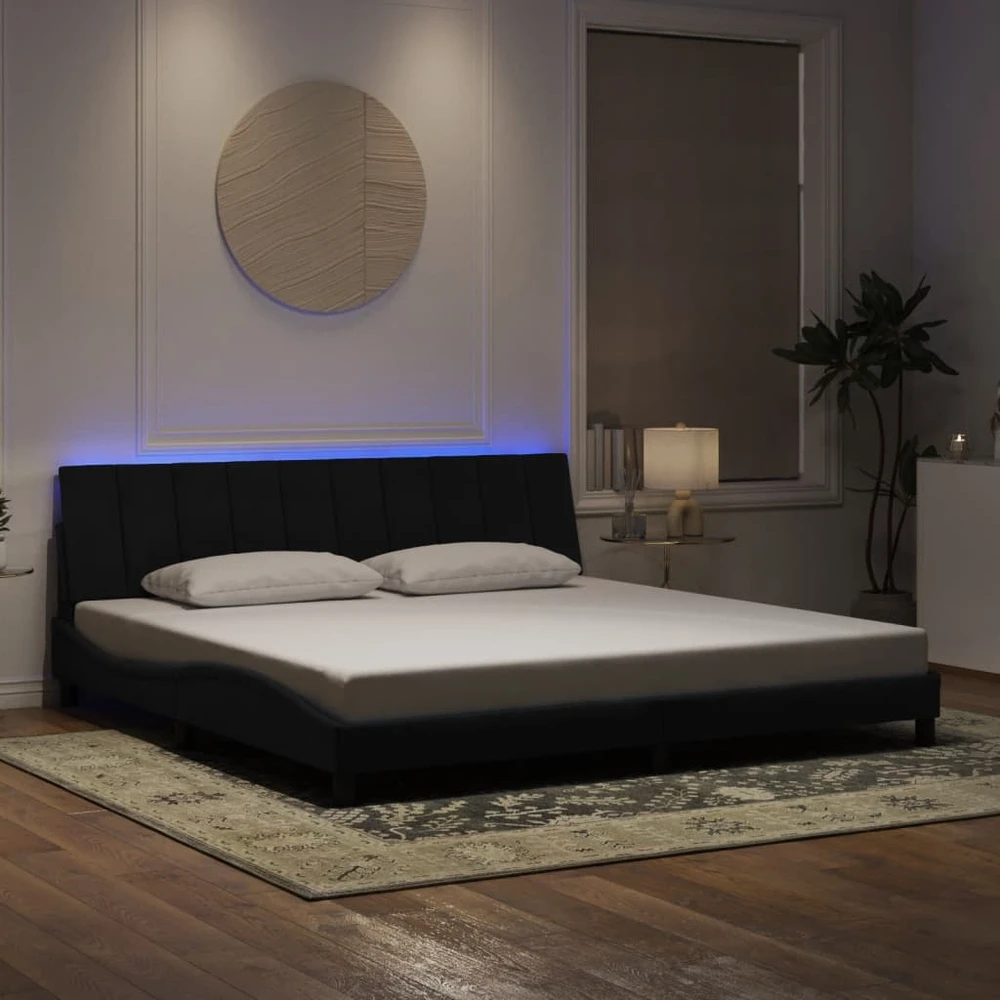Lovos rėmas su LED, juodos spalvos, 200x200cm, aksomas