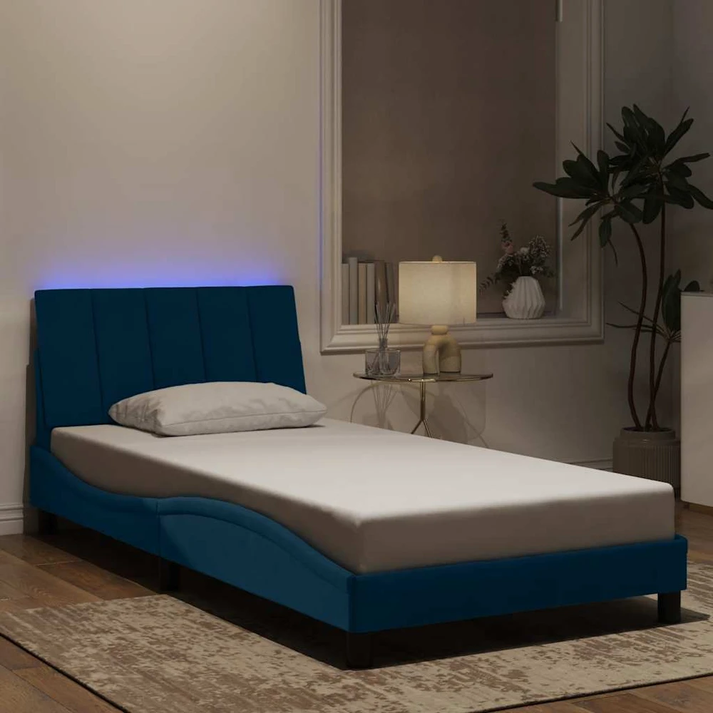 Lovos rėmas su LED, mėlynos spalvos, 100x200cm, aksomas