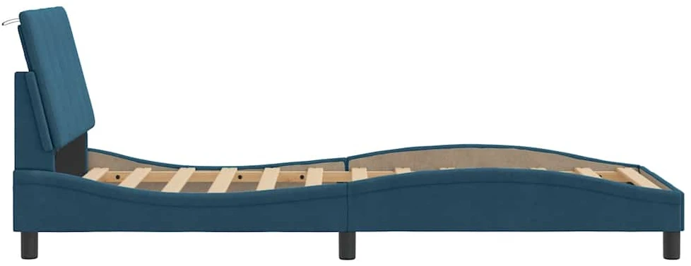Lovos rėmas su LED, mėlynos spalvos, 90x200cm, aksomas
