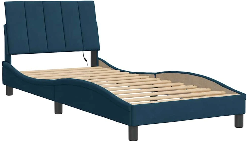 Lovos rėmas su LED, mėlynos spalvos, 90x190cm, aksomas