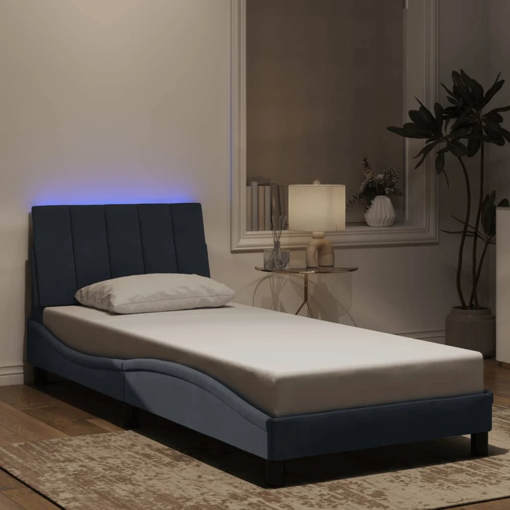 Lovos rėmas su LED, tamsiai pilkas, 90x190cm, aksomas