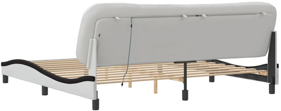 Lovos rėmas su LED, baltas ir juodas, 200x200cm, dirbtinė oda