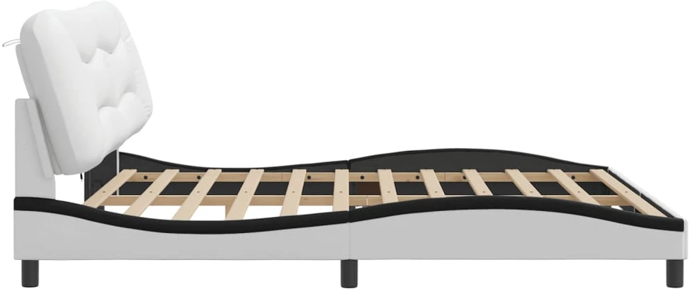 Lovos rėmas su LED, baltas ir juodas, 200x200cm, dirbtinė oda