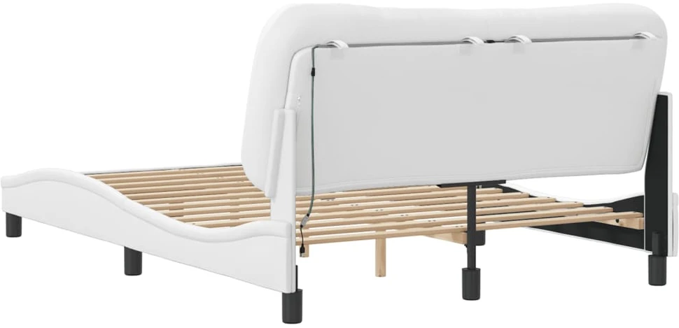 Lovos rėmas su LED, baltos spalvos, 140x190cm, dirbtinė oda