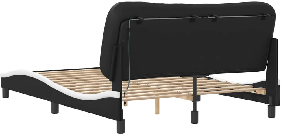 Lovos rėmas su LED, juodas ir baltas, 140x190cm, dirbtinė oda