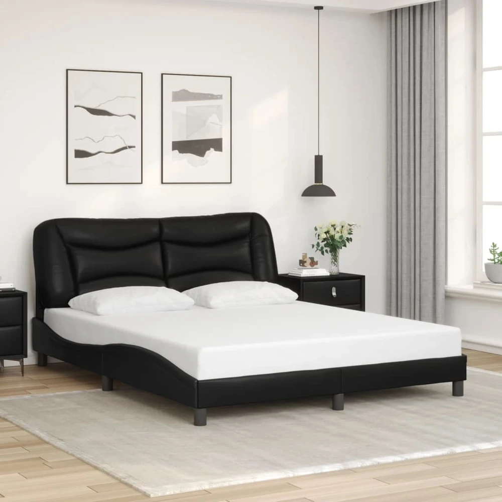 Lovos rėmas su LED, juodos spalvos, 160x200cm, dirbtinė oda