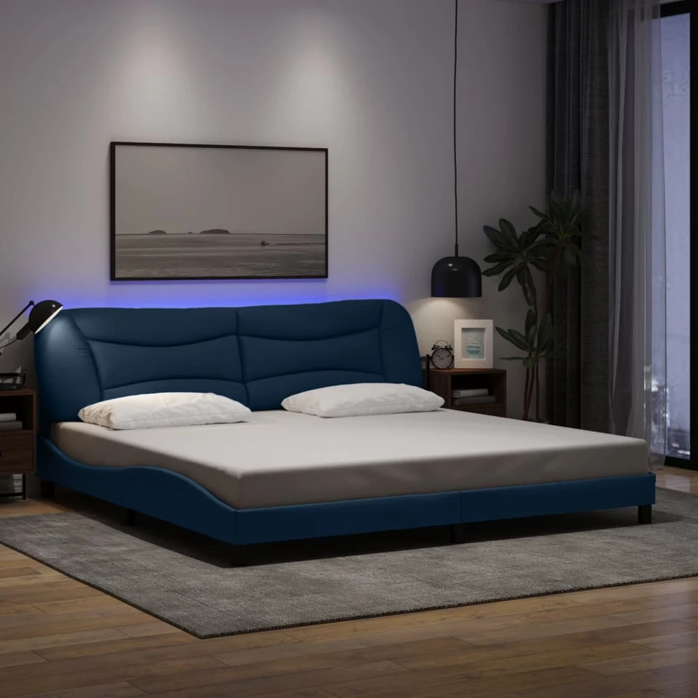 Lovos rėmas su LED, mėlynos spalvos, 200x200cm, audinys