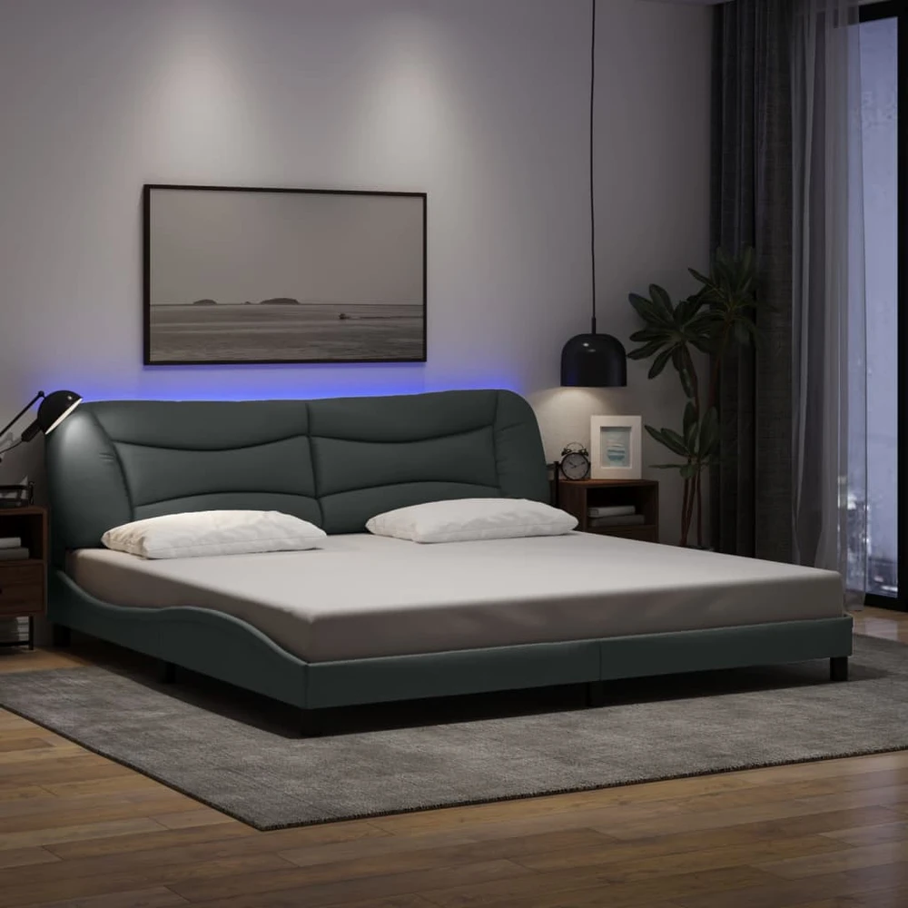 Lovos rėmas su LED, šviesiai pilkas, 200x200cm, audinys