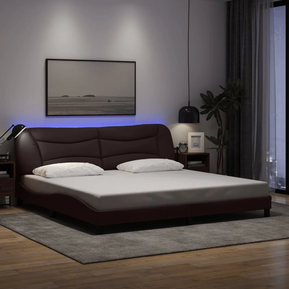 Lovos rėmas su LED, tamsiai rudas, 200x200cm, audinys