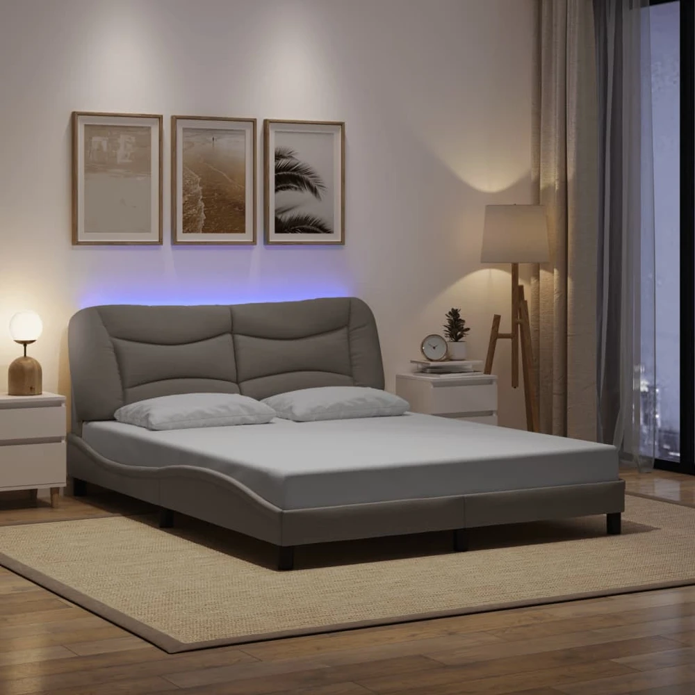 Lovos rėmas su LED, taupe spalvos, 160x200cm, audinys