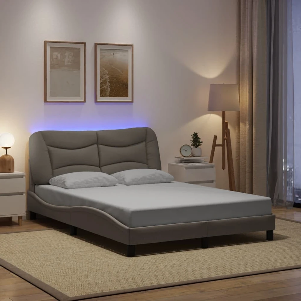Lovos rėmas su LED, taupe spalvos, 140x200cm, audinys