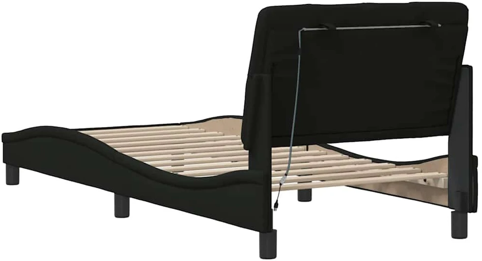 Lovos rėmas su LED be čiužinio, juodas, 90x200 cm, audinys