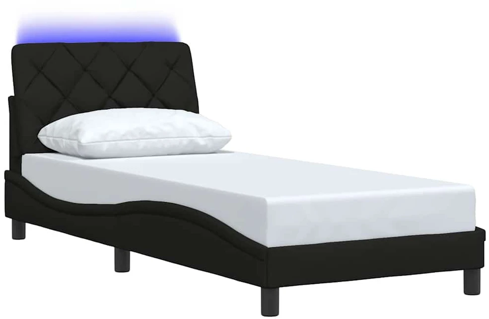 Lovos rėmas su LED be čiužinio, juodas, 90x200 cm, audinys