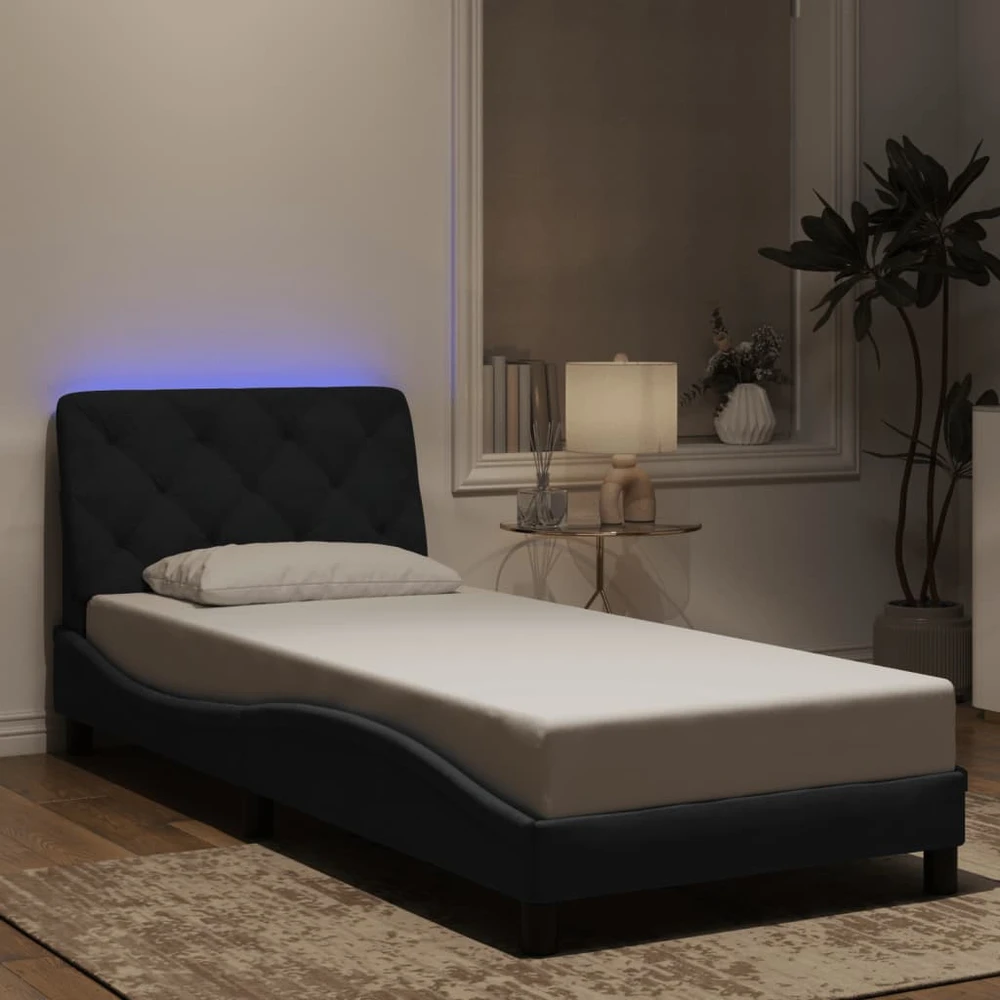Lovos rėmas su LED, juodos spalvos, 90x200cm, aksomas