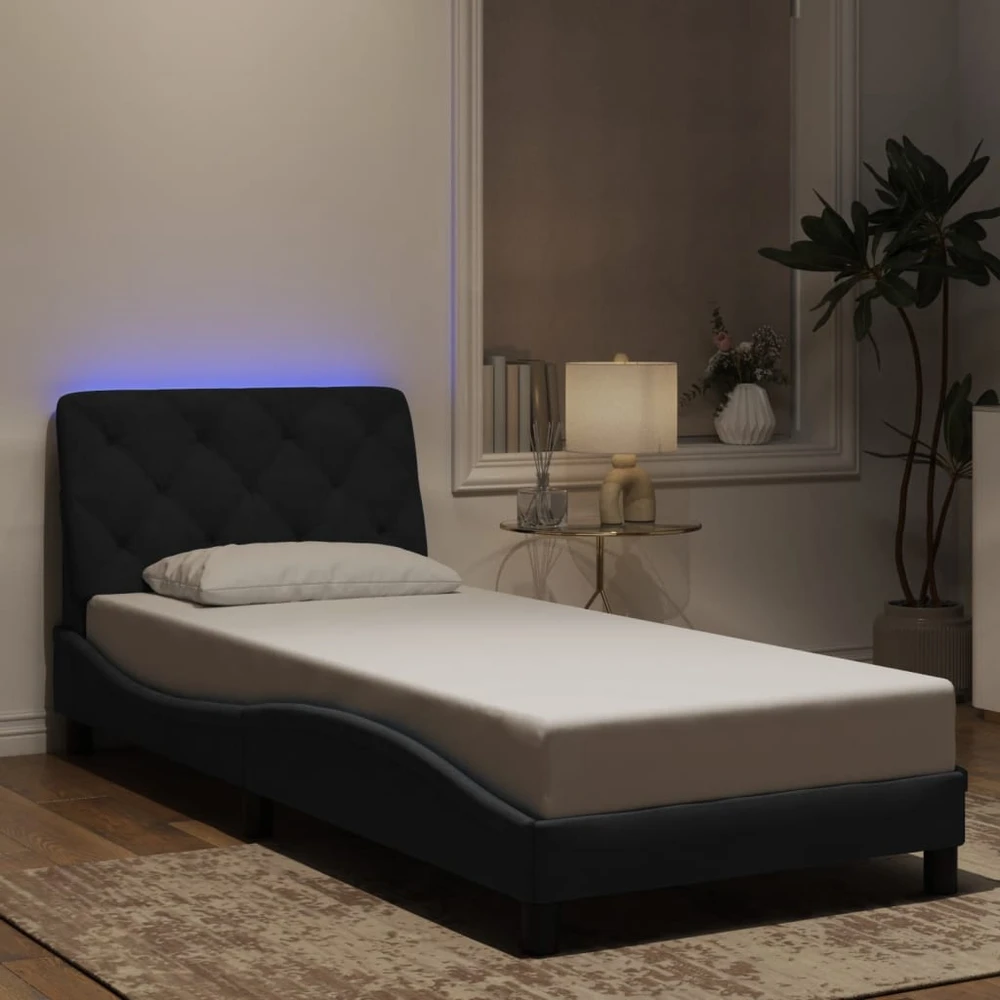 Lovos rėmas su LED, juodos spalvos, 80x200cm, aksomas