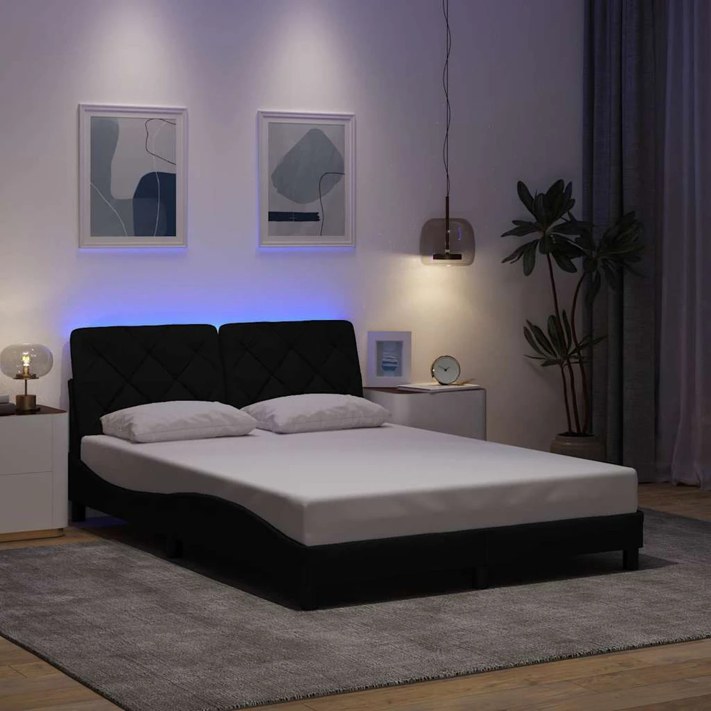 Lovos rėmas su LED be čiužinio, juodos spalvos, 120x200 cm