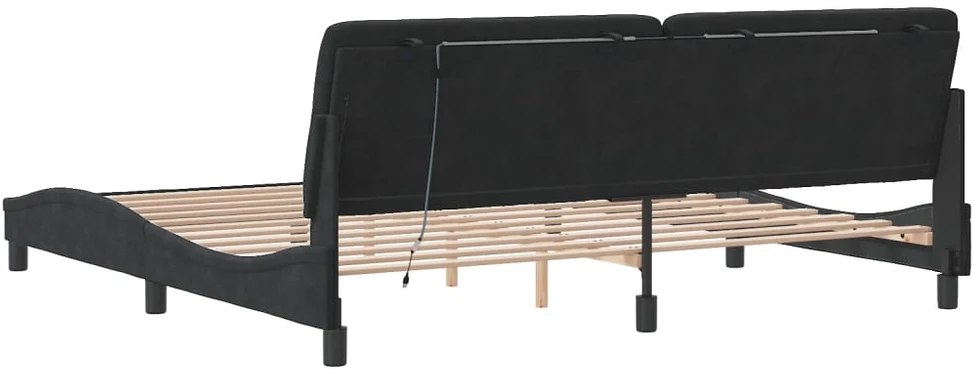 Lovos rėmas su LED, juodos spalvos, 200x200cm, aksomas