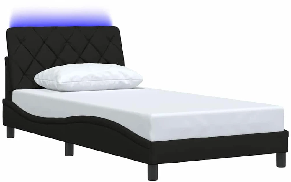 Lovos rėmas su LED be čiužinio, juodos spalvos, 100x200 cm