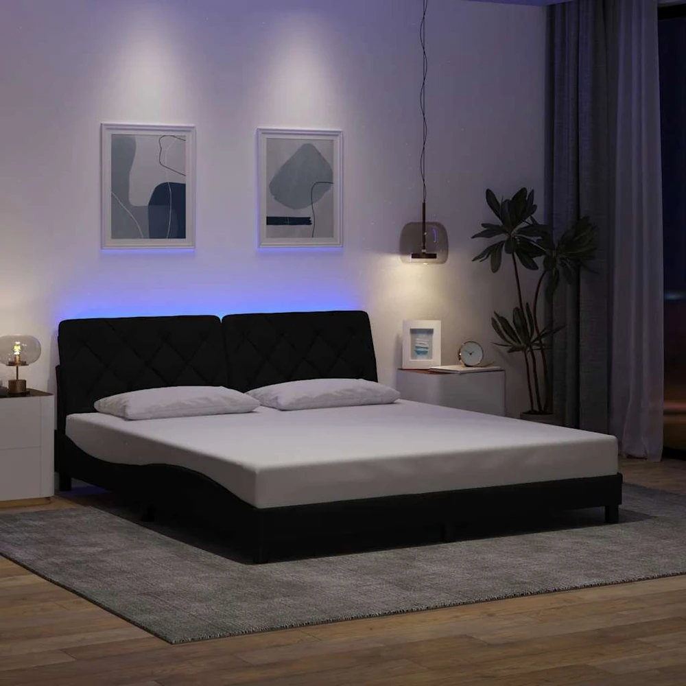 Lovos rėmas su LED be čiužinio, juodos spalvos, 180x200 cm