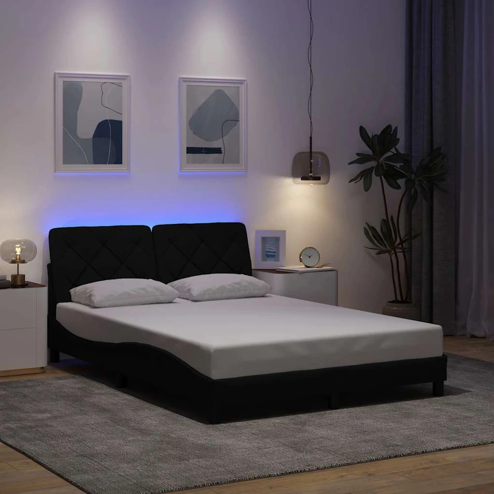 Lovos rėmas su LED be čiužinio, juodos spalvos, 140x190 cm
