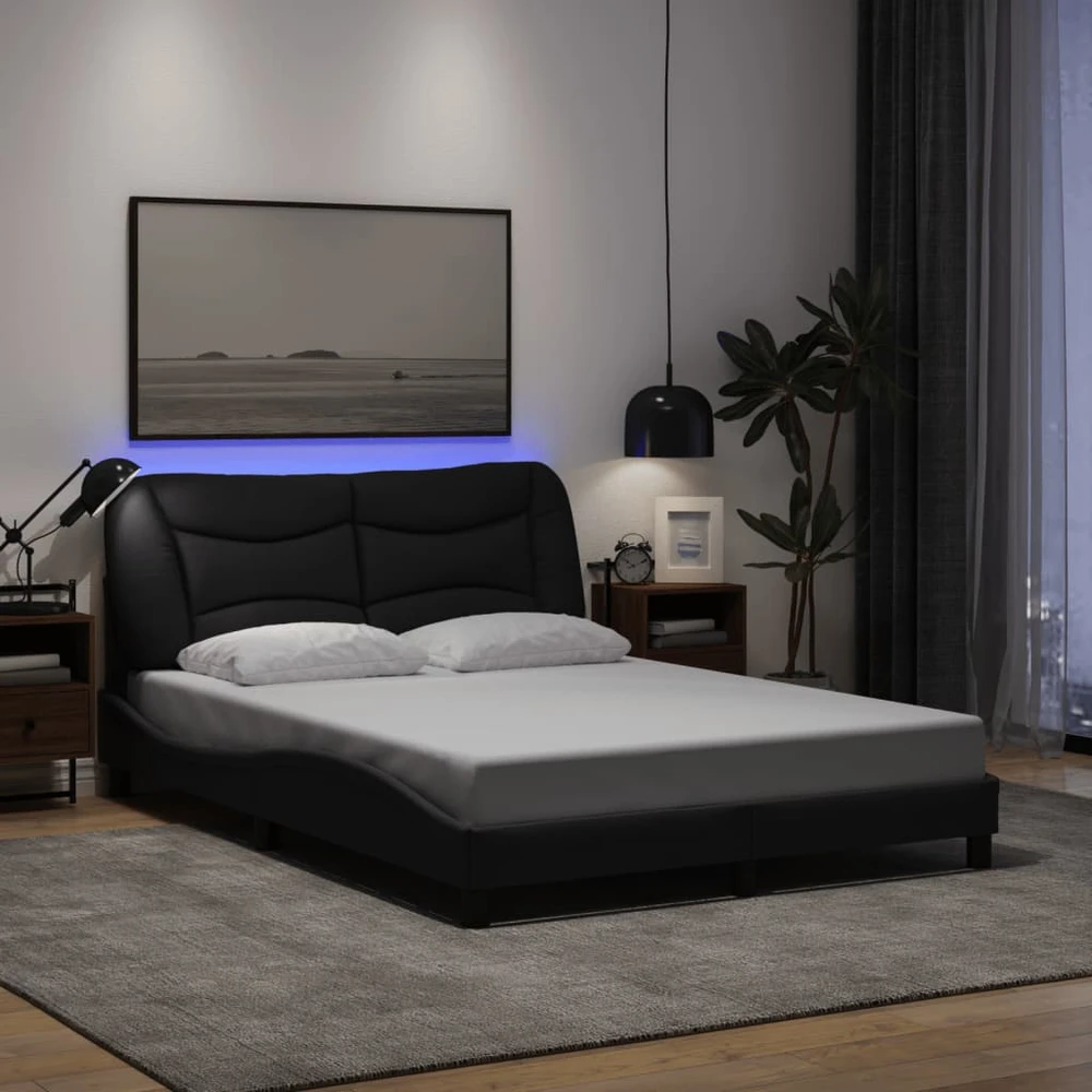 Lovos rėmas su LED, juodos spalvos, 120x200cm, audinys
