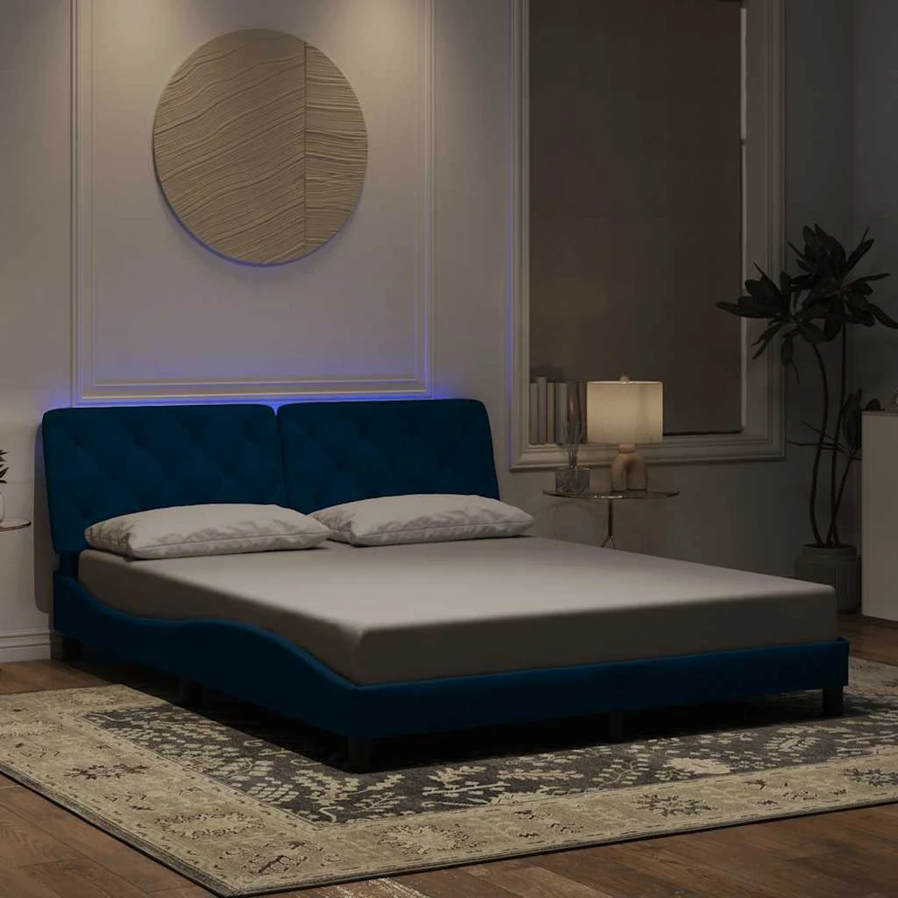 Lovos rėmas su LED, mėlynos spalvos, 160x200cm, aksomas