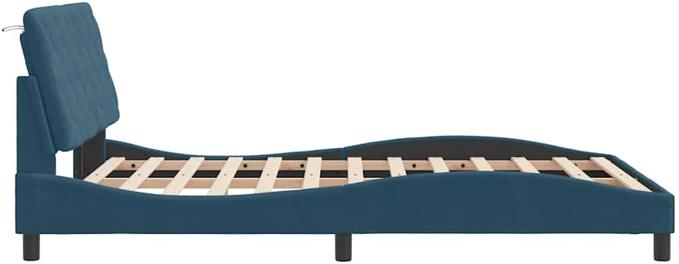 Lovos rėmas su LED, mėlynos spalvos, 140x190cm, aksomas