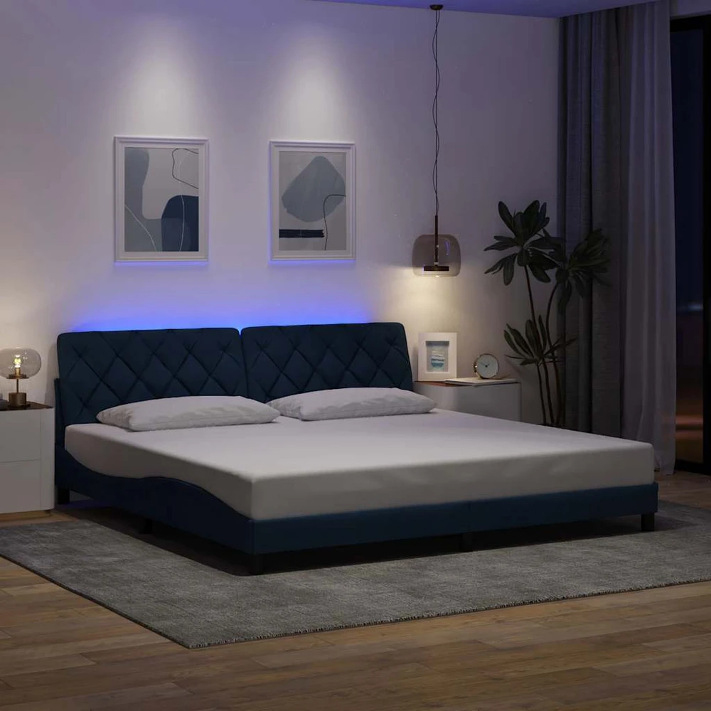 Lovos rėmas su LED be čiužinio, mėlynos spalvos, 200x200 cm