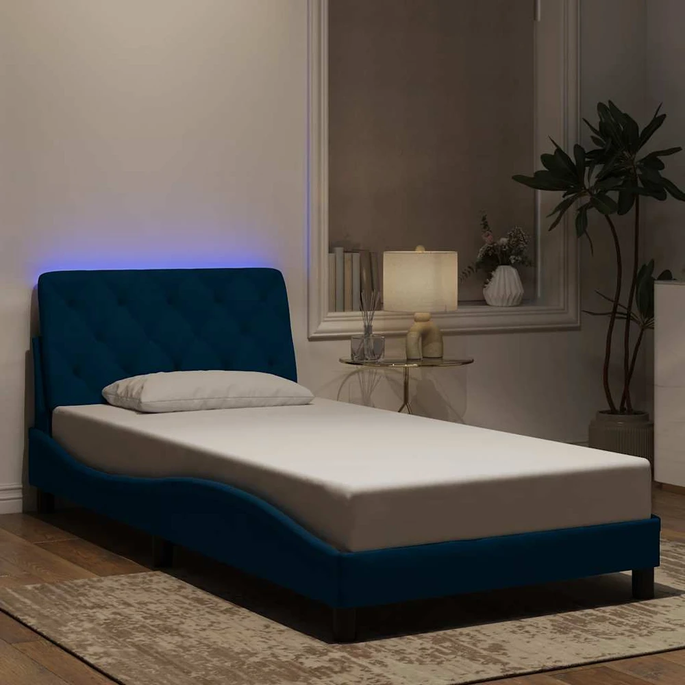 Lovos rėmas su LED, mėlynos spalvos, 100x200cm, aksomas