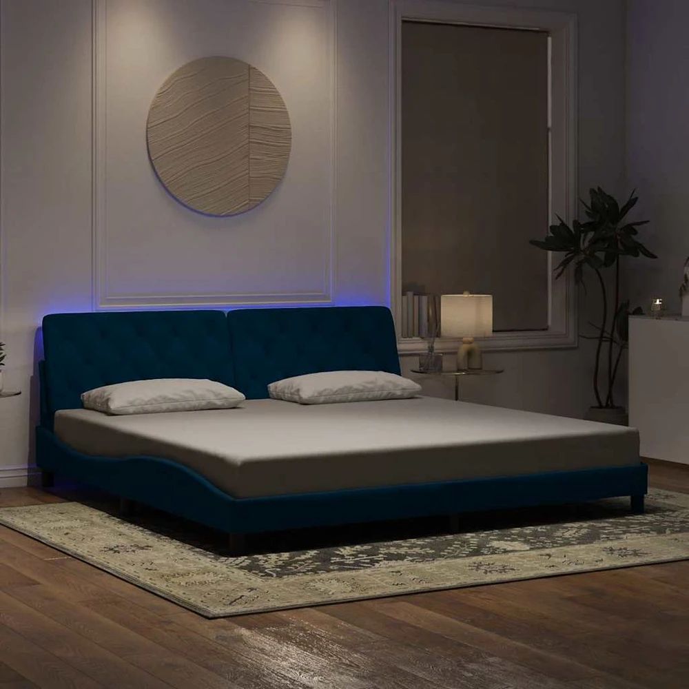 Lovos rėmas su LED, mėlynos spalvos, 200x200cm, aksomas