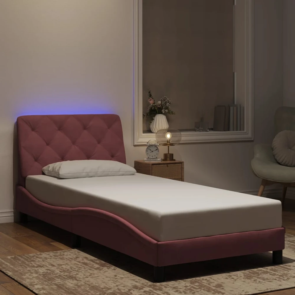 Lovos rėmas su LED, rožinės spalvos, 80x200cm, aksomas