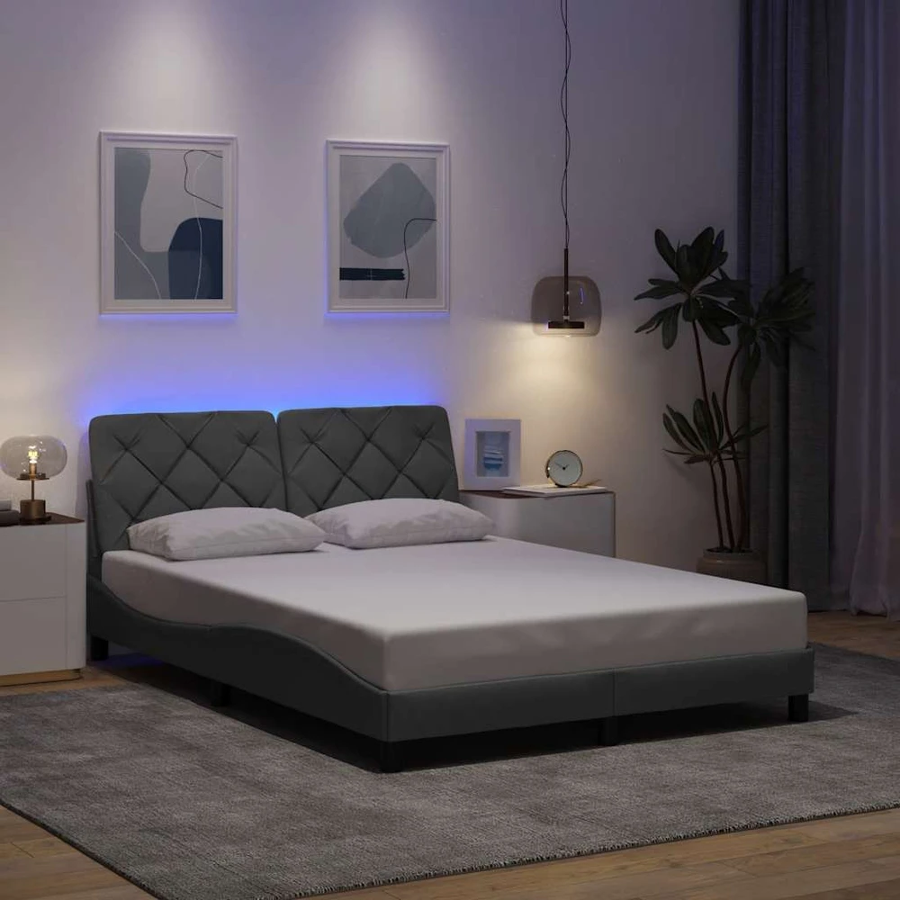 Lovos rėmas su LED be čiužinio, šviesiai pilkas, 140x190 cm