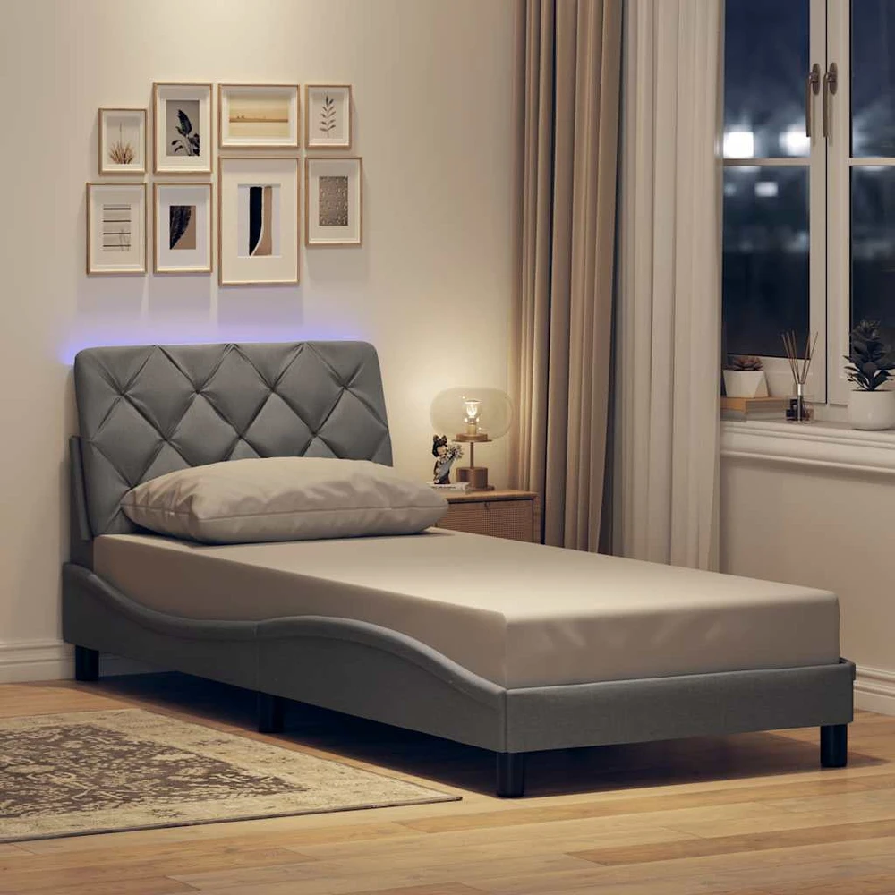 Lovos rėmas su LED be čiužinio, šviesiai pilkas, 90x200 cm