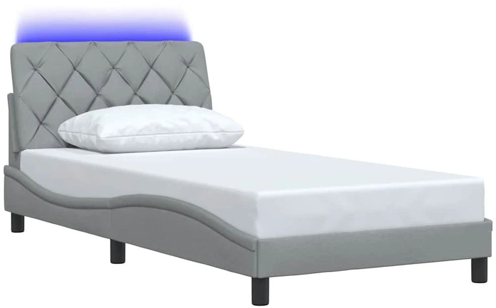 Lovos rėmas su LED be čiužinio, šviesiai pilkas, 100x200 cm
