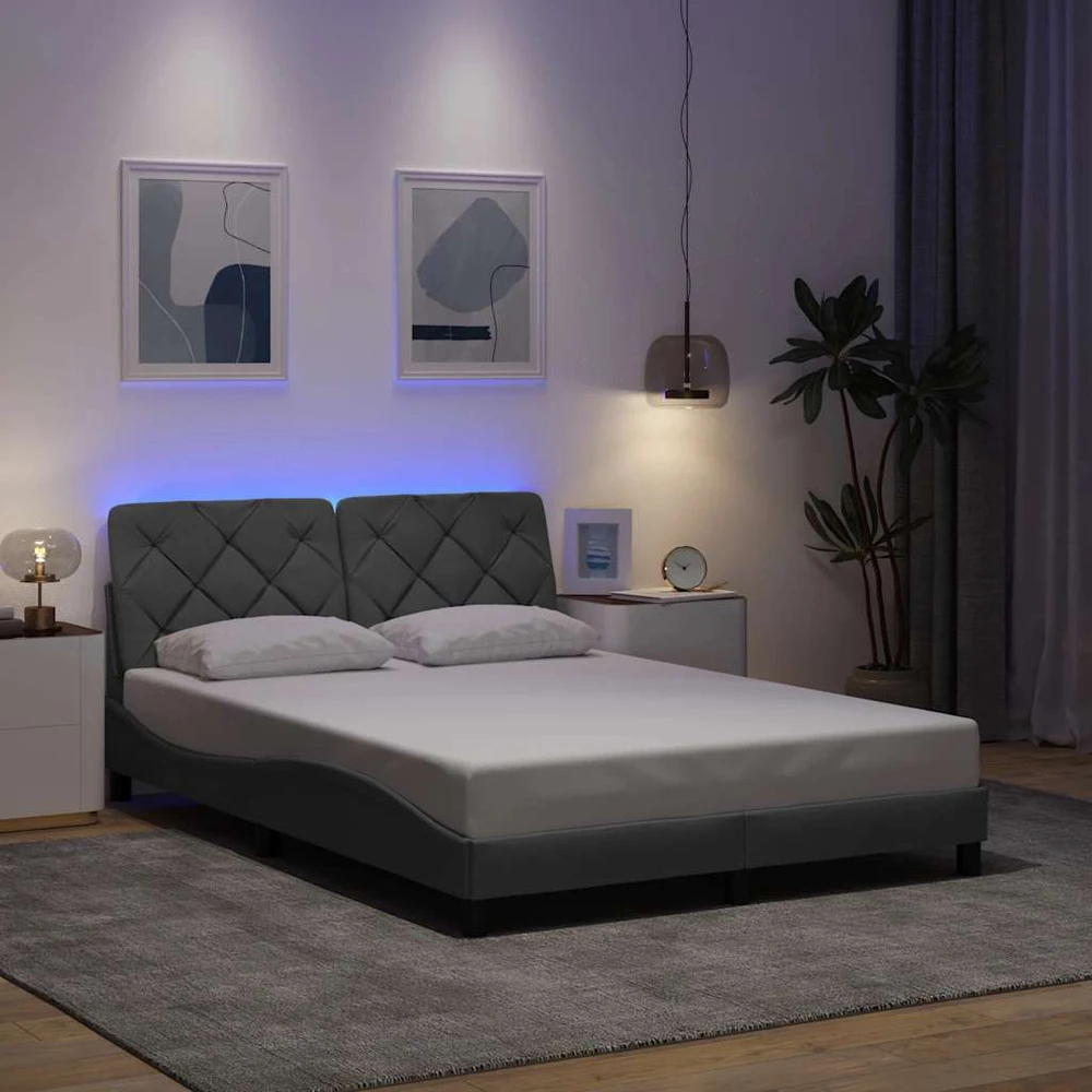 Lovos rėmas su LED be čiužinio, šviesiai pilkas, 140x200 cm